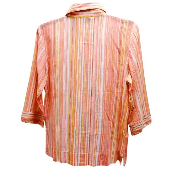 J.H. Collectibles Striped Blouse 💛🧡🩷 Medium 3/4 Sleeve Lightweight - Picture 3 of 13